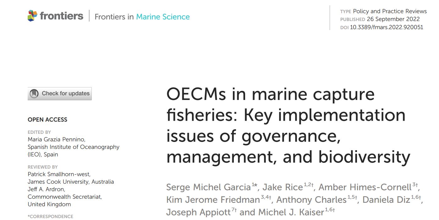 OECMs in marine capture fisheries: Key implementation issues of governance, management, and biodiversity